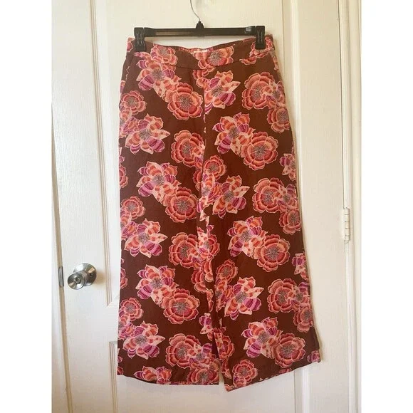 LOFT Floral Linen Blend Beach Wide Leg Pants Pull On Size MP - Picture 2 of 11